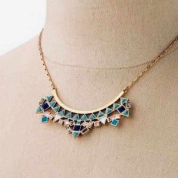 💜 Stella & Dot Mosaic Stone Tile Statement Necklace Blue - Picture 3 of 11